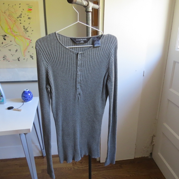 NORMA KAMALI Gray Cotton Ribbed Knit Hensley Shirt - Picture 1 of 4